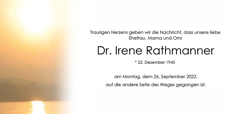 Traurige Nachricht - Dr. Irene Rathmanner